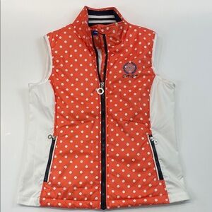 Daily Sports Polka Dot Zip Front Vest Womens Orange White Golf Activewear Sz M